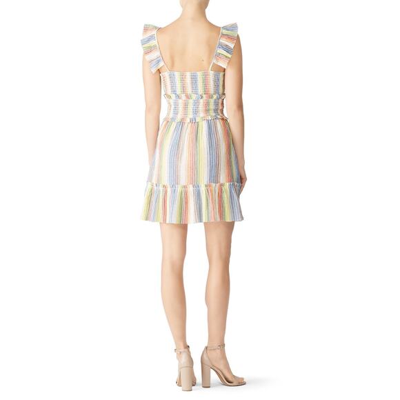 Saylor Alma Rainbow Striped Ruffled V-Neck Sleeveless Mini Dress Size L - Picture 2 of 15